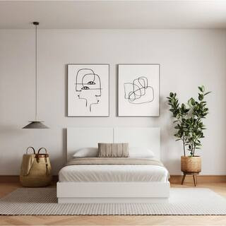 Milano White Wood Frame King Size Platform Bed with Headboard | The Home Depot