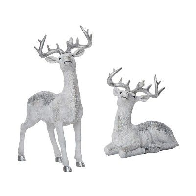 Transpac Resin 10 in. Silver Christmas Glitz Reindeer Decor Set of 2 | Target