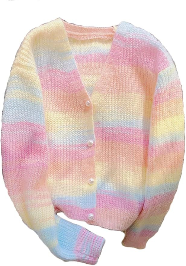 CORIRESHA Women's Soft V Neck Pastel Color Block Long Sleeve Button Knit Sweater Cardigan | Amazon (US)