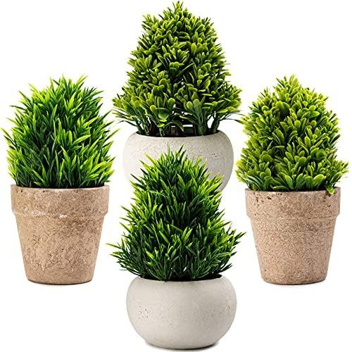 4 Pack Mini Potted Artificial Plants Tall Realistic Small Fake Plants in Pots for Artificial Topi... | Amazon (US)