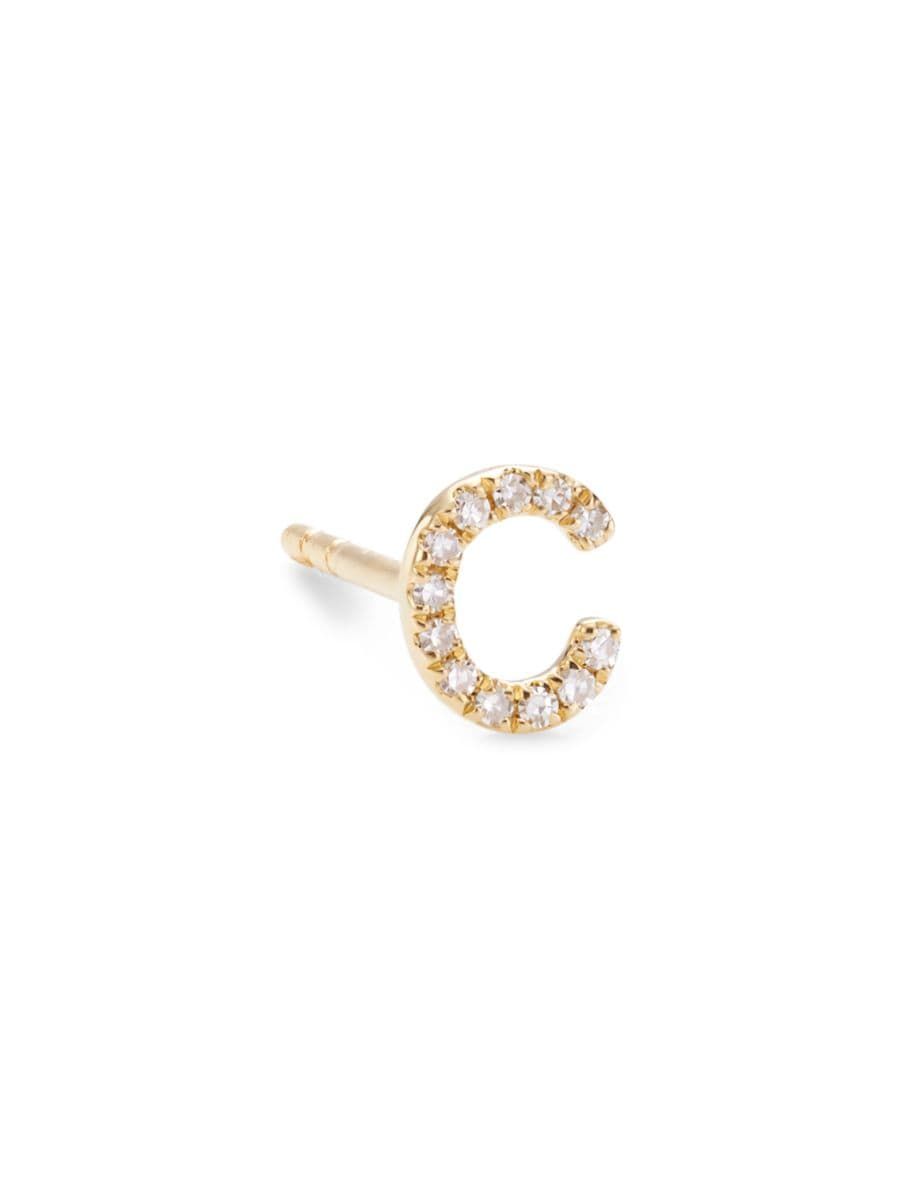14K Yellow Gold & 0.03 TCW Diamond Initial Stud Earring | Saks Fifth Avenue