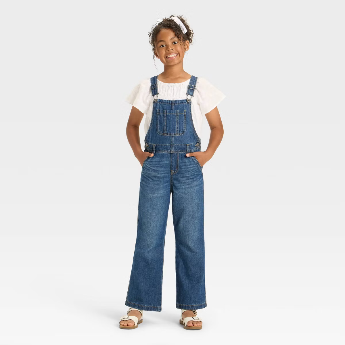Girls' Wide Leg Baggy Denim Overalls - Cat & Jack™ Dark Wash | Target