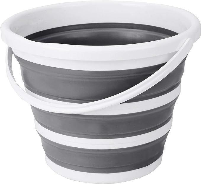 Eurow Indoor and Outdoor Collapsible Bucket with Handle, 10 Liters, 2.6 Gallons, Gray and White | Amazon (US)