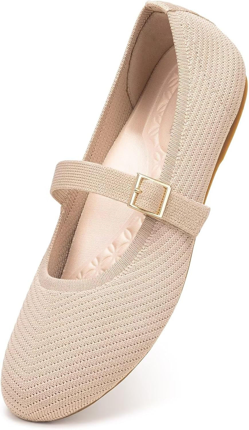 Frank Mully Women's Mary Jane Flats Comfortable Dressy Ballet Flats Casual Round Toe Slip On Washable Knitted Fabric Office Work Woman Shoes | Amazon (US)