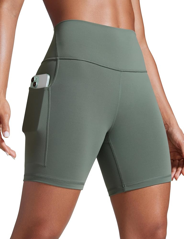 CRZ YOGA Butterbreeze Athletic Biker Shorts Pockets 6'' - High Waist Workout Gym Volleyball Runni... | Amazon (US)