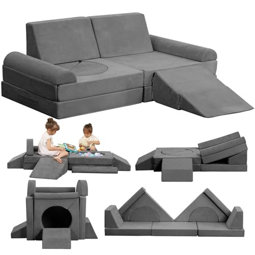HAHASOLE Kids Couch, 12PCS Modular Kids Play Couch, Toddler Couch for Playroom, Convertible Kids Foam Climbing Play Set, Imaginative Creative Play Sofa for Boys & Girls, Play Couch for Toddlers | Amazon (US)
