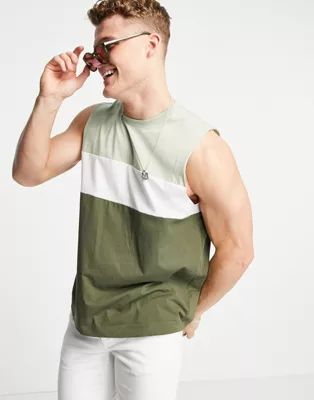 New Look colour block vest in khaki | ASOS (Global)