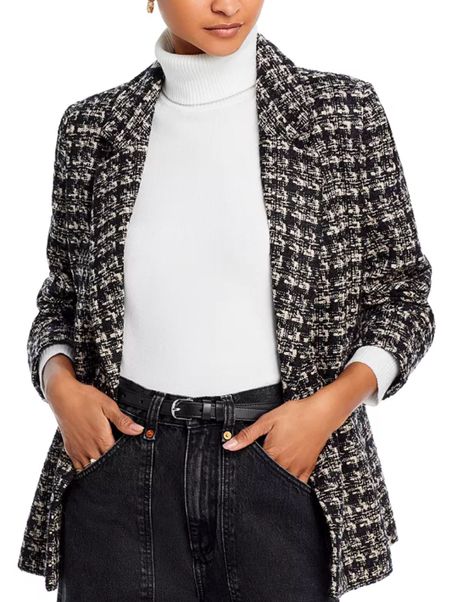 Anine Bing oversized tweed blazer on sale. Size down. Style it over a white tee, straight jeans and ankle boots for day or with a fitted leather skirt and heels for night. 

#LTKover40 #LTKstyletip #LTKsalealert
