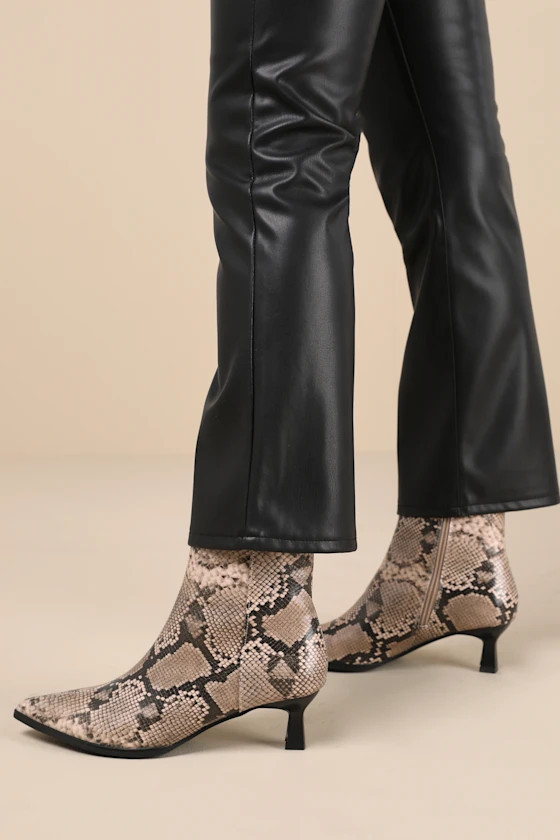 Portwood Brown Snake Kitten Heel Ankle Booties | Lulus