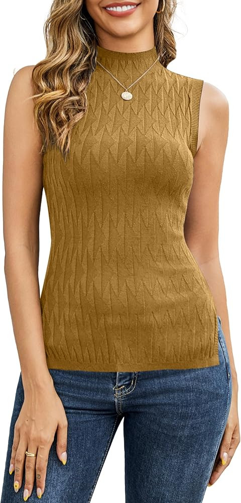 Totatuit Women's Sleeveless Sweater Vests Mock Neck Knit Pullover Tank Top Lightweight 2024 Busin... | Amazon (US)