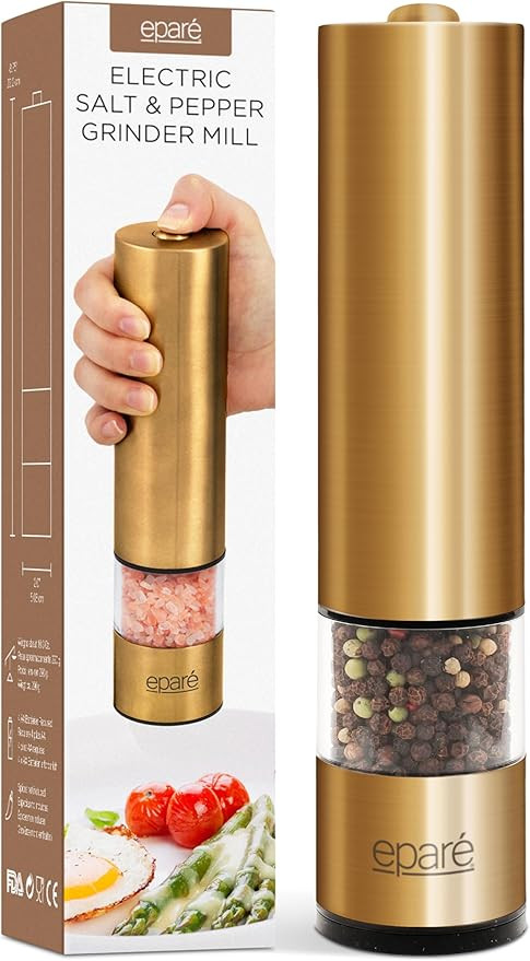Electric Salt or Pepper Grinder - Battery Operated Ceramic Burr Peppermill Shaker - Automatic Cop... | Amazon (US)
