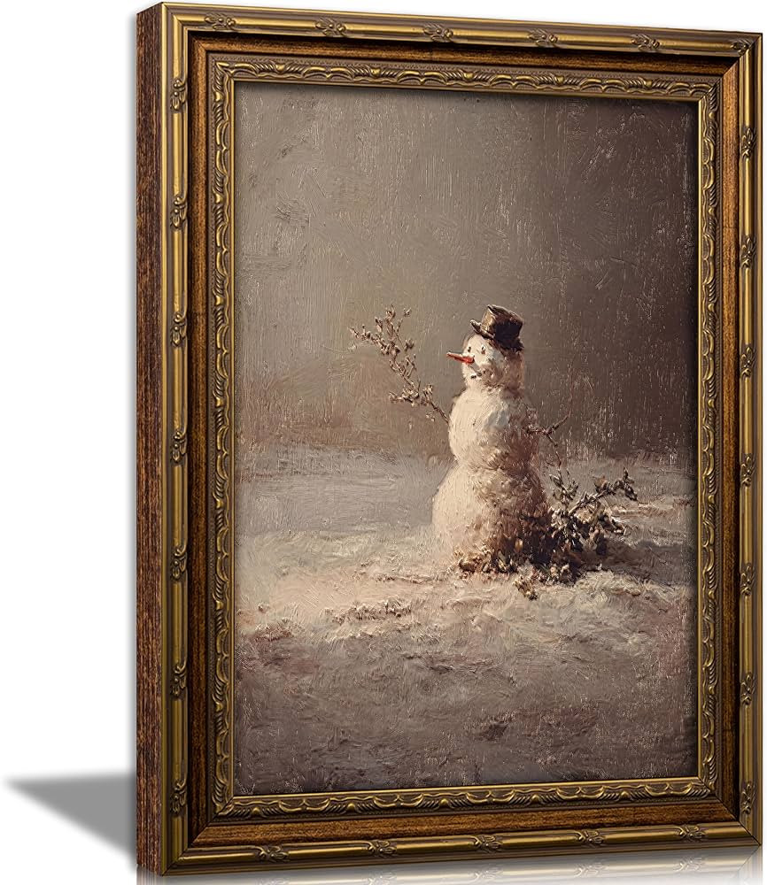 KKP Vintage Snowman Framed Wall Art, Antique Farmhouse Moody Winter Snow Scene, Holiday Decor for... | Amazon (US)