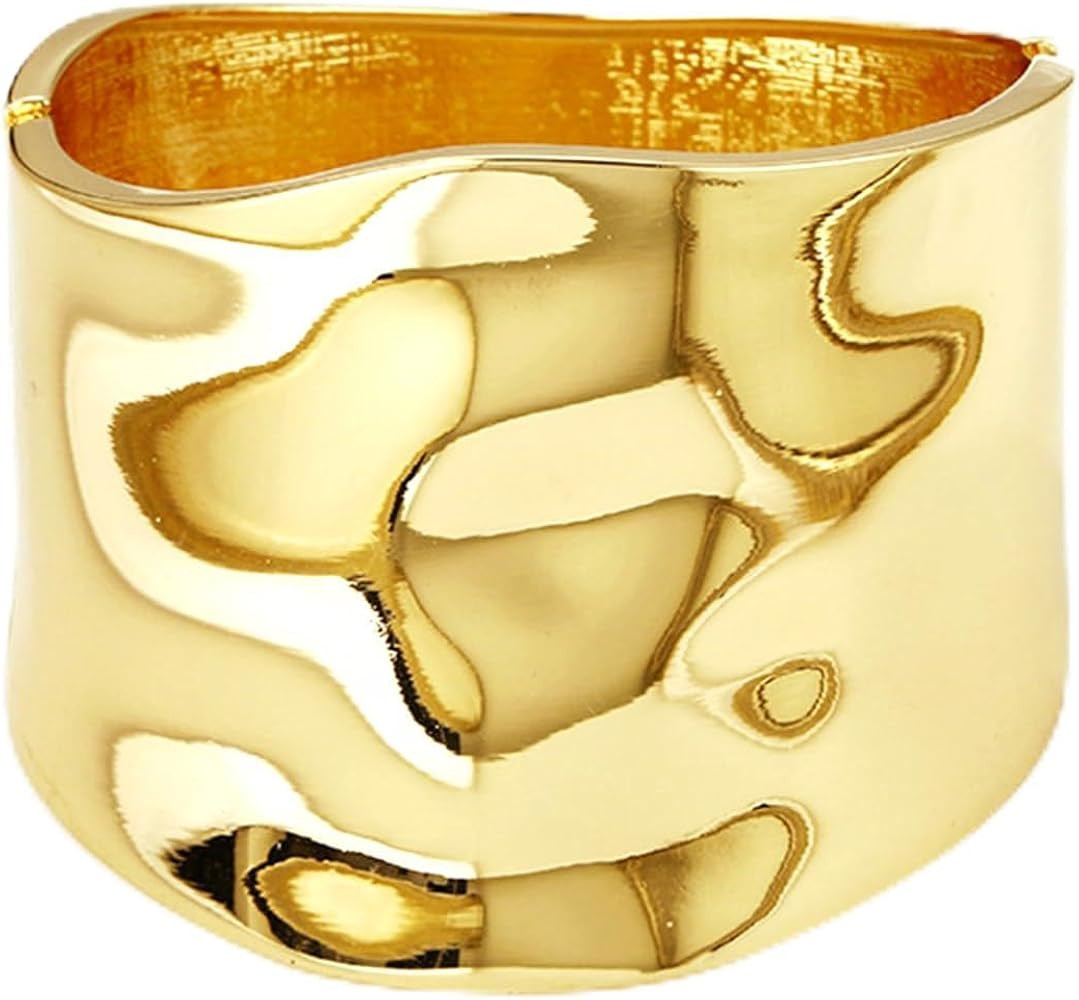 Bangle Bracelets for Women | 14K Gold Plated Trendy Wide Bracelets | Hinged Arm Cuff Bangles Chun... | Amazon (US)