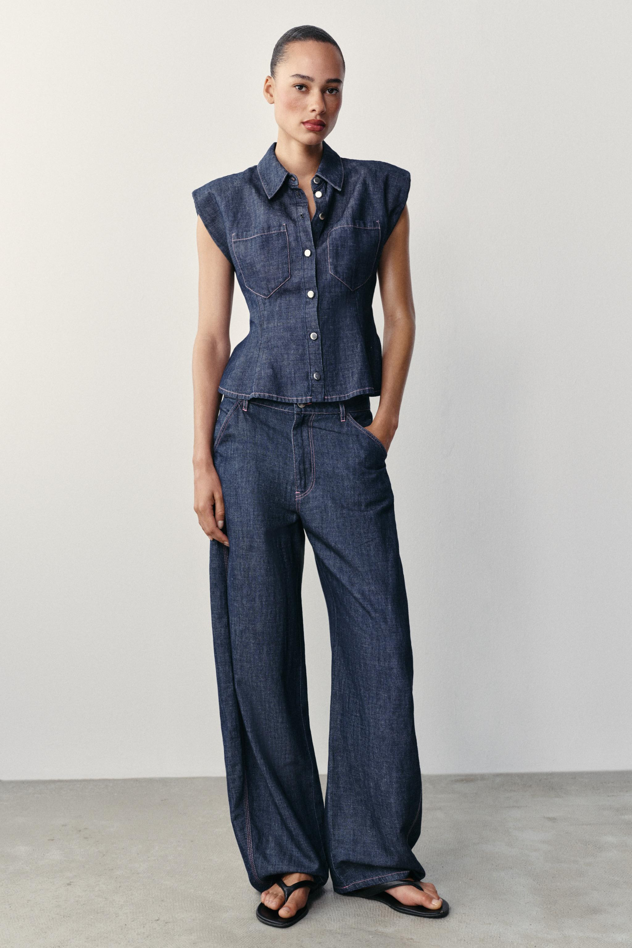 LINEN BLEND PEPLUM SHIRT WITH SHOULDER PADS | Zara US