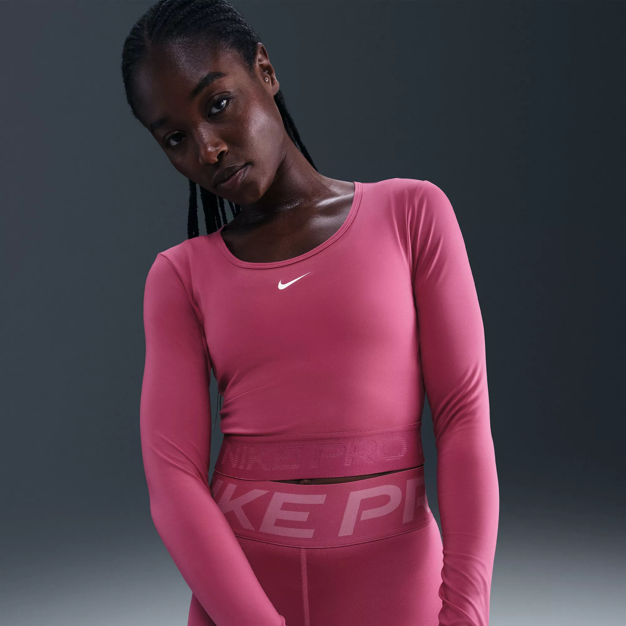 Nike Women's Pro Dri-FIT Cropped Long-Sleeve Top, XS, Sweet Beet/Rush Maroon | DICK'S Sporting Goods