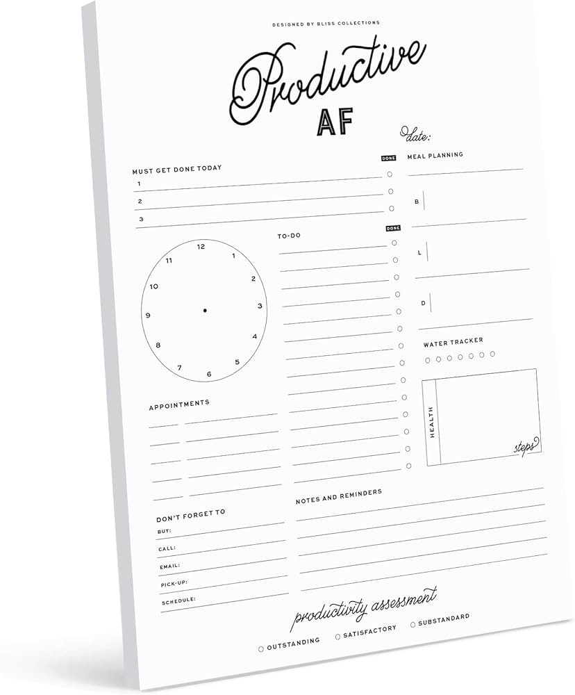 Bliss Collections Daily Planning Pad, To Do List Notebook - Productive AF - Undated Tear-Off Shee... | Amazon (US)