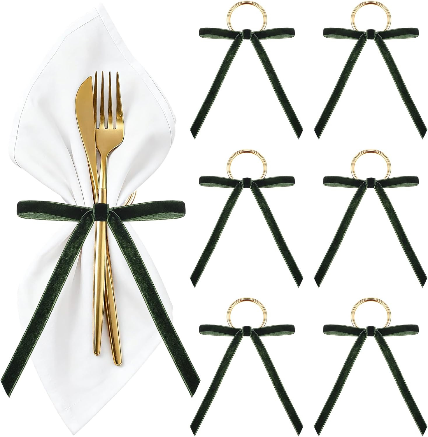 Riceshoot 6 Pcs Bow Napkin Rings Christmas Velvet Bows with Gold Rotundity Metal Napkin Ring Velv... | Amazon (US)