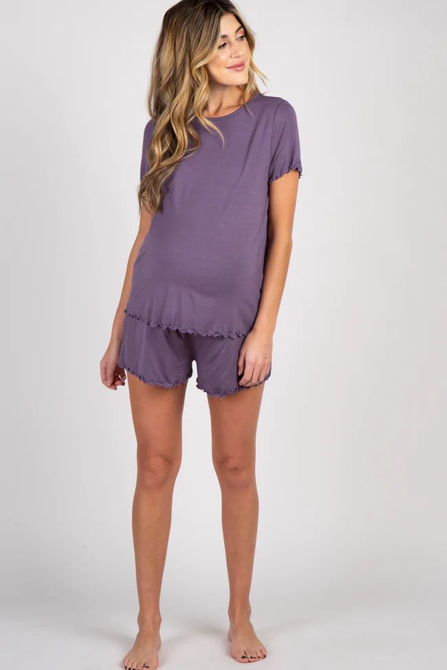 Lavender Ruffle Trim Maternity Pajama Set | PinkBlush Maternity