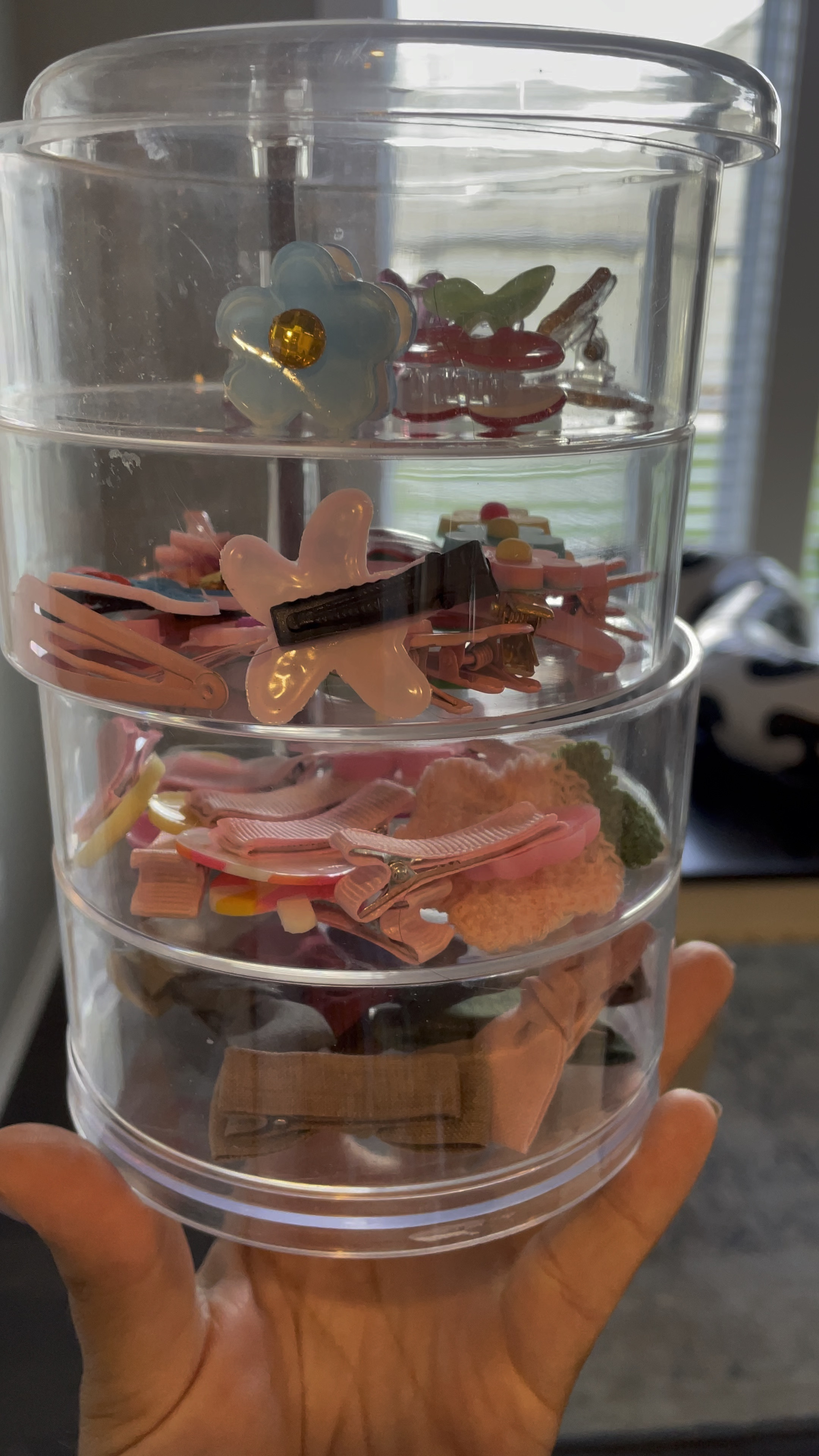 I have two of these and it’s how I store small hair clips and her hair ties! 

Storage // organization /: hair organization 
