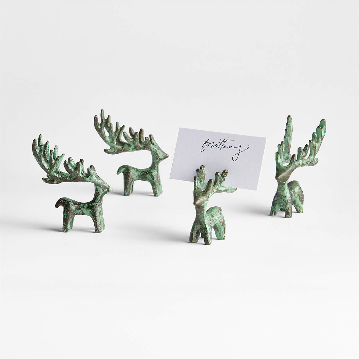 Antique Verdigris Reindeer Placecard Holder | Crate & Barrel | Crate & Barrel