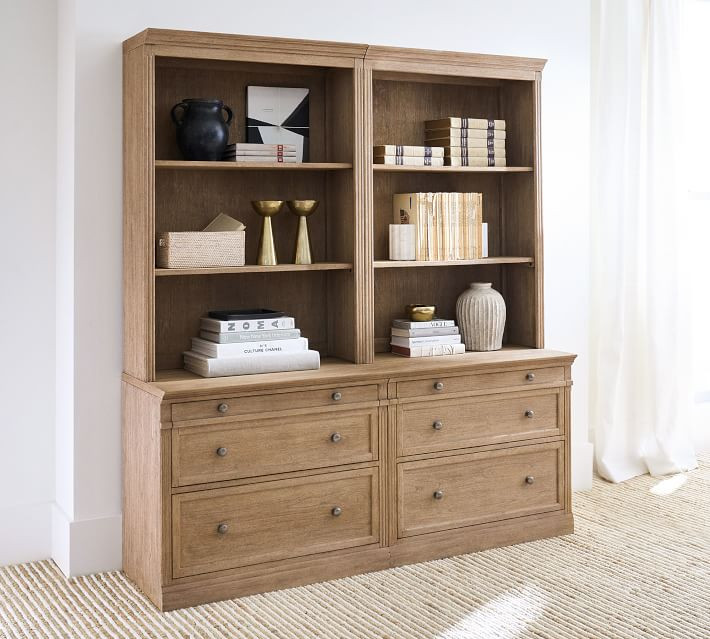 Livingston Bookcase with File Cabinets, Seadrift, 70""L x 81""H | Pottery Barn (US)