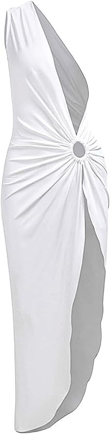 Verdusa Women's One Shoulder Ruched Split Cover Up Long Dress Swimsuit | Amazon (US)