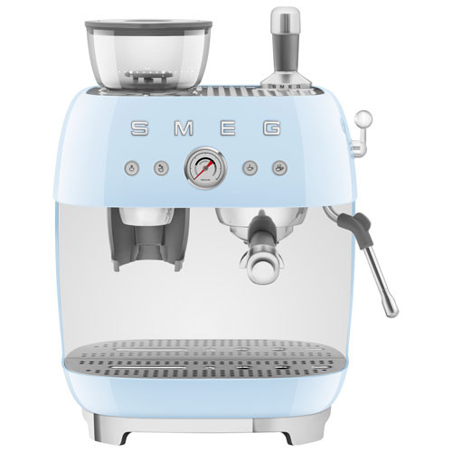 Smeg Manual Espresso Coffee Machine with Frother & Coffee Grinder - Pastel Blue | Best Buy Canada