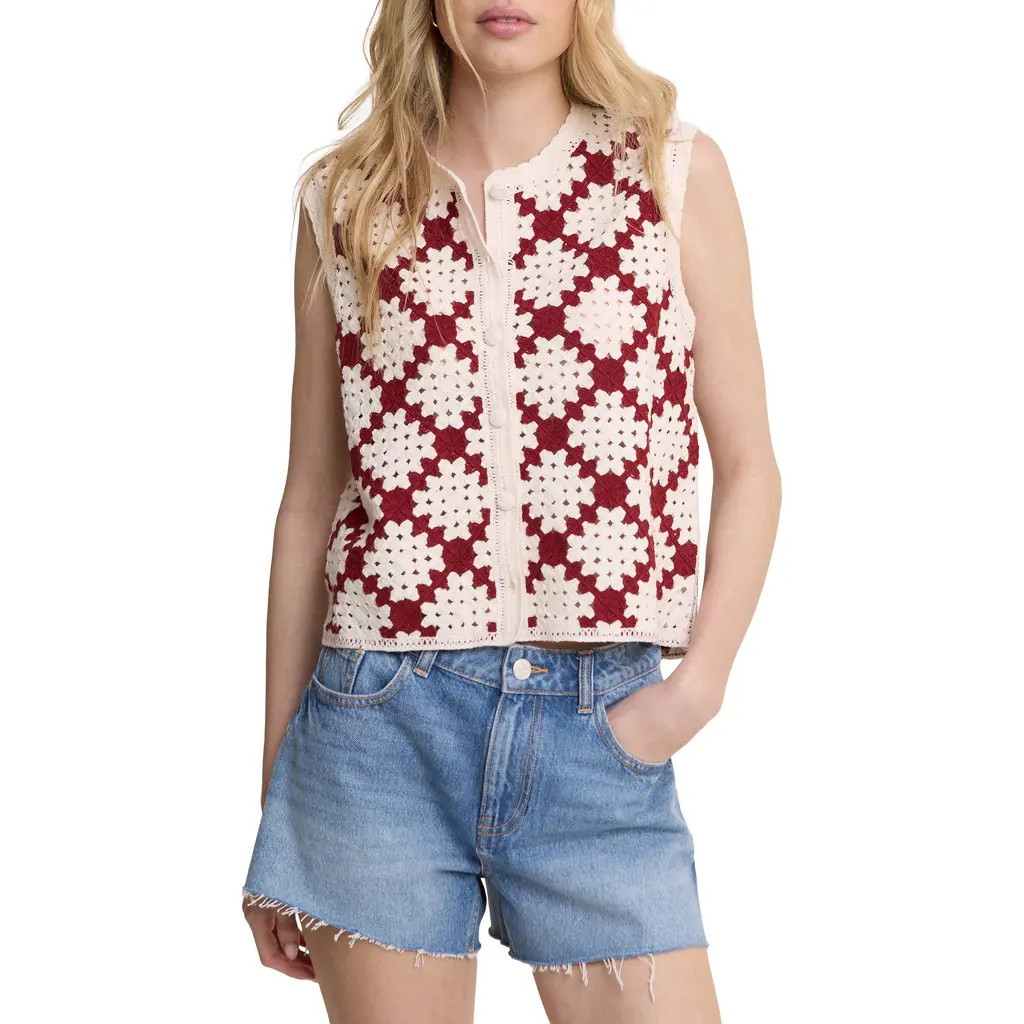 Nobody's Child Open Knit Sleeveless Cardigan in Ivory/red at Nordstrom, Size Large | Nordstrom