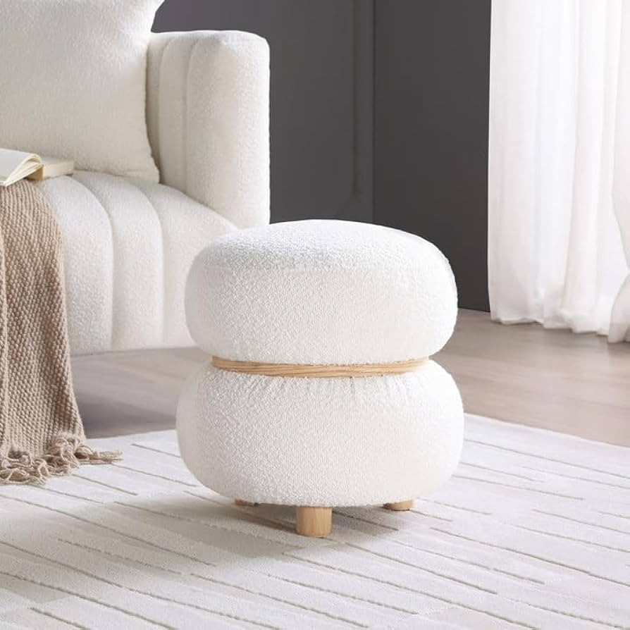 Round Ottoman with Soft Padded Seat, Multifunctional Vanity Chairs for Makeup, Upholstered Footre... | Amazon (US)