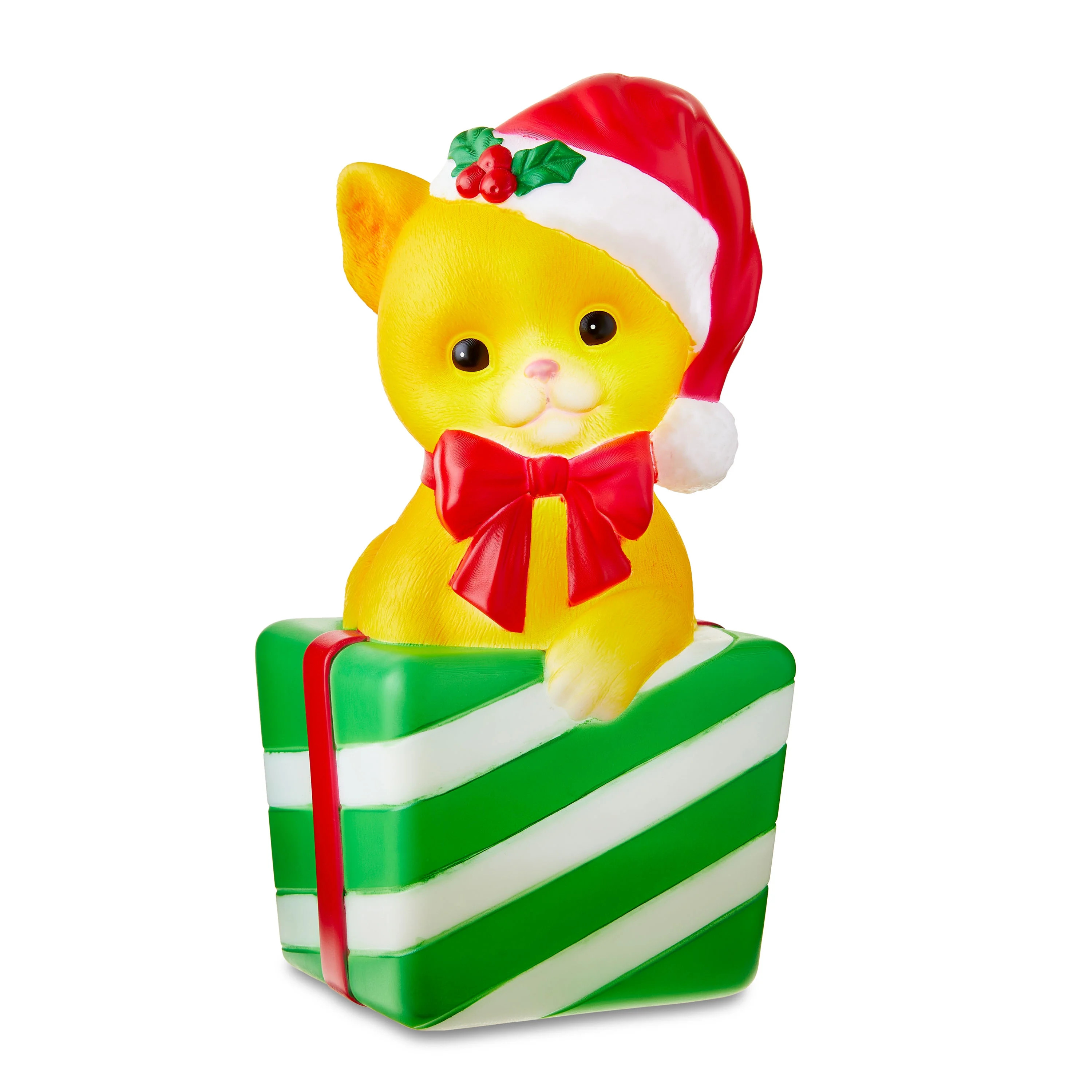 Light-up Yellow Indoor Christmas Cat in Gift Box Blow Mold, 11 in, by Holiday Time | Walmart (US)