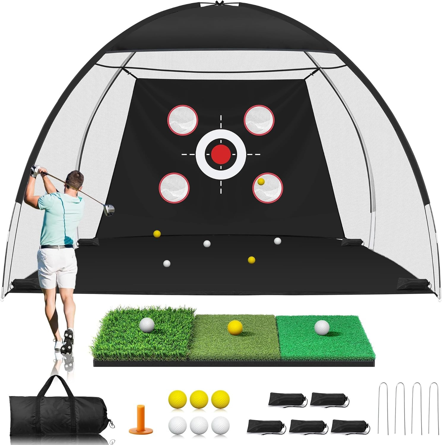 Golf Net, 10x7FT Golf Practice Net with Tri-Turf Mat for Outdoor Indoor, All-in-One Golf Hitting ... | Amazon (US)