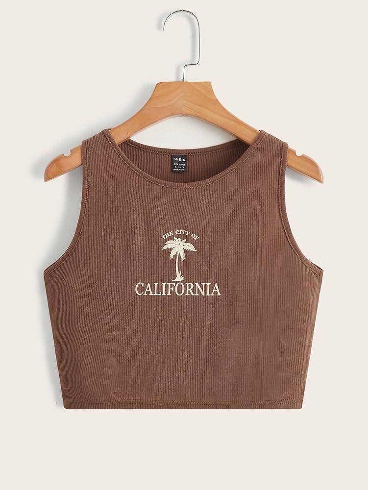 Women's Shirts Women's Tops Shirts for Women Coconut Tree & Letter Graphic Tank Top (Color : Coff... | Amazon (US)