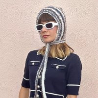 Handmade Striped Knit Bonnet - Mohair Wool Winter Hat Vintage Style Women's Cozy & Warm Accessory | Etsy (US)