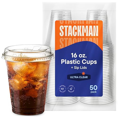 16 oz Clear Plastic Cups with Strawless Sip-Lids [50 Sets] PET Crystal Clear Disposable 16oz Plastic Cups with Lids - Crystal Clear, Durable Cup - BPA Free + Crack Resistant, for Coffee, Juice, Shakes | Amazon (US)