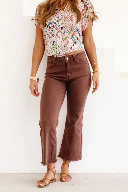 Take it Away Rum Brown Wide Leg Jean | The Willow Tree