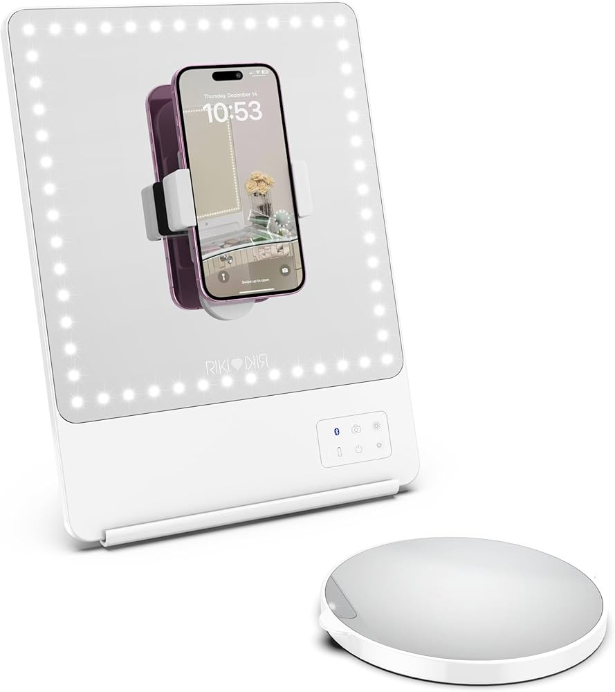 GLAMCOR Riki Skinny Smart Vanity Mirror with HD LEDs, Magnifying Mirror Attachment, Phone Holder ... | Amazon (US)