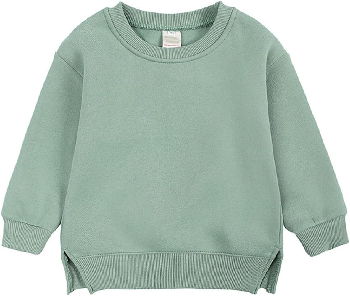 Toddler Baby Boy Girl Fleece Pullover Sweatshirt Solid Color Crewneck Blouse Shirt Tops Warm Fall... | Amazon (US)