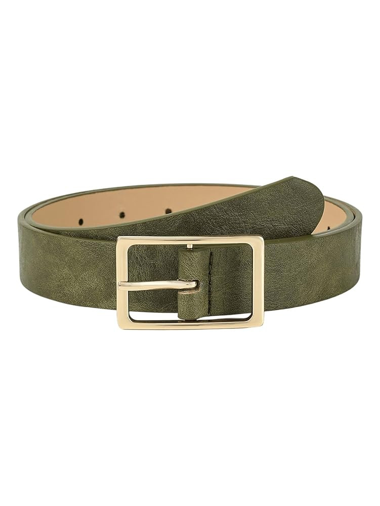 Women's Elegant Square Metal Gold Buckle Belt Trendy PU Leather Dressy Waist Belts for Jeans Dres... | Amazon (US)