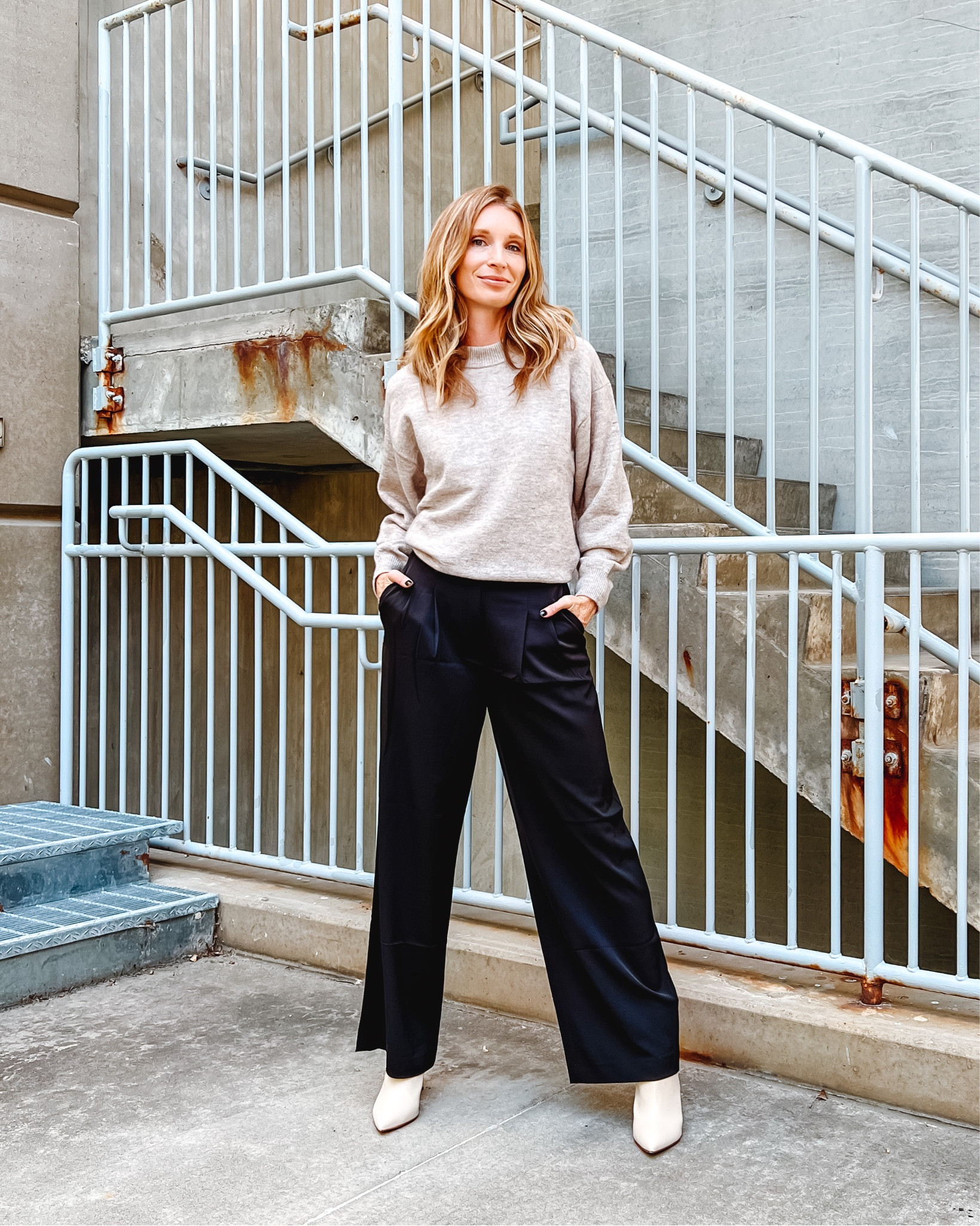 fall work outfit, work pants, wide leg pants, white booties

#LTKstyletip #LTKworkwear #LTKunder50