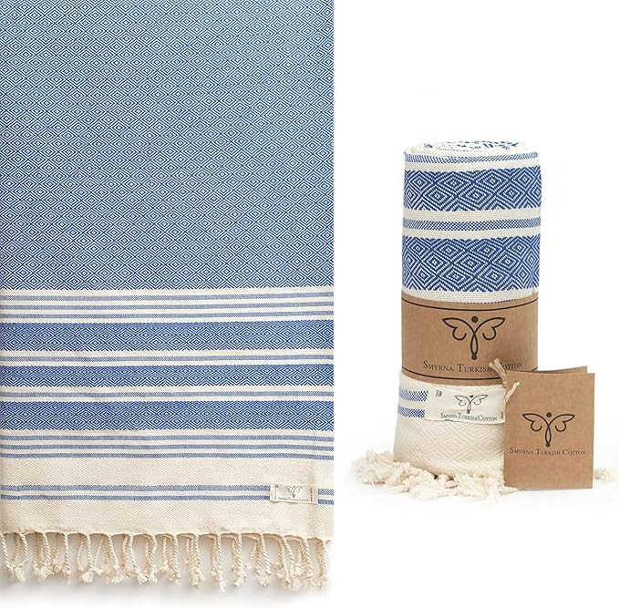 SMYRNA TURKISH COTTON Heritage Series Turkish Beach Towel Oversized, 37x71 inch, Extra Large Quic... | Amazon (US)