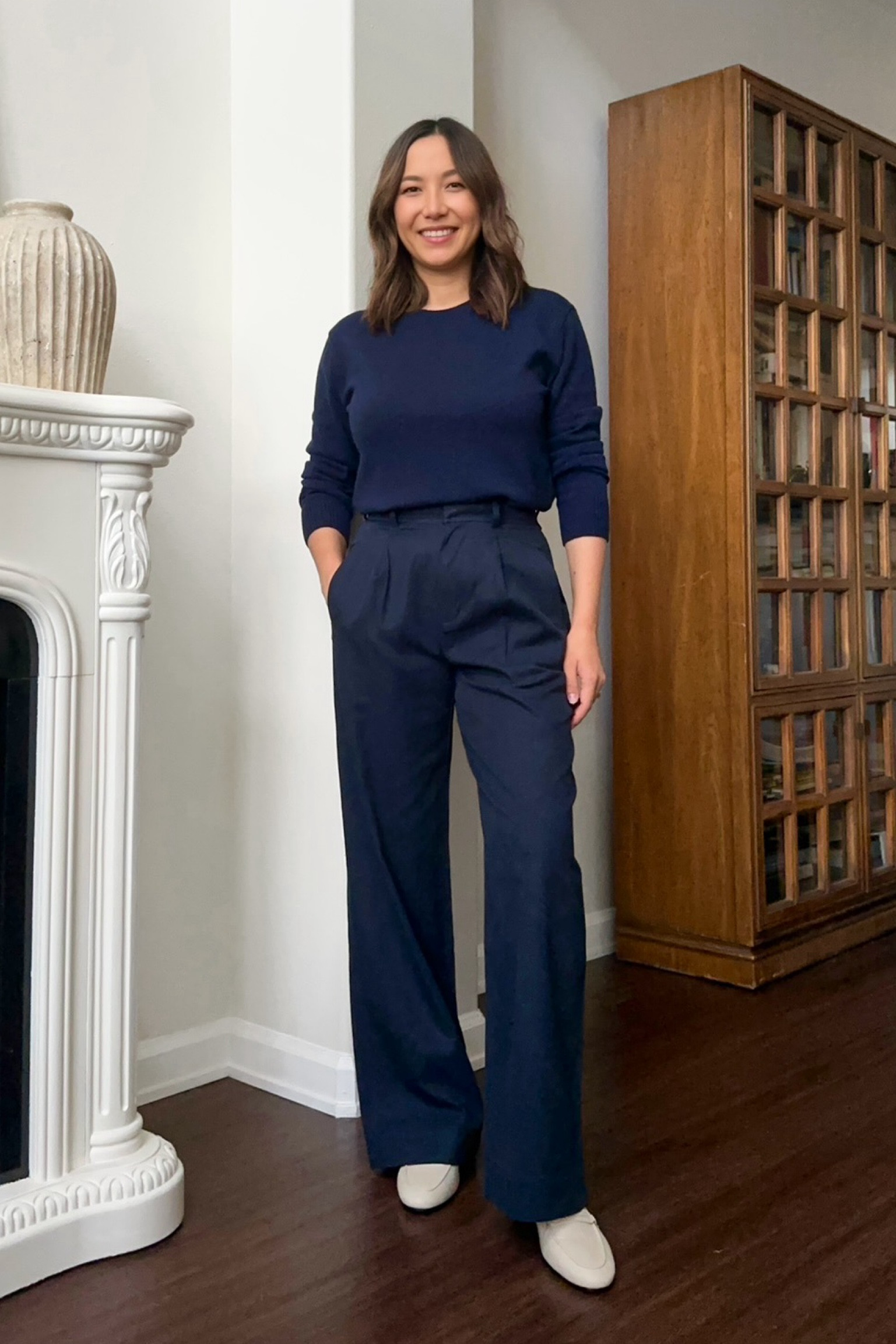 25% off sitewide at everlane 

Everlane cashmere sweater in navy 
Everlane the way high drape pants 
Vionic leather loafers 

Linked to a few other favorites from everlane 

Workwear / monochrome / fall style / classic style 

#LTKWorkwear #LTKSaleAlert