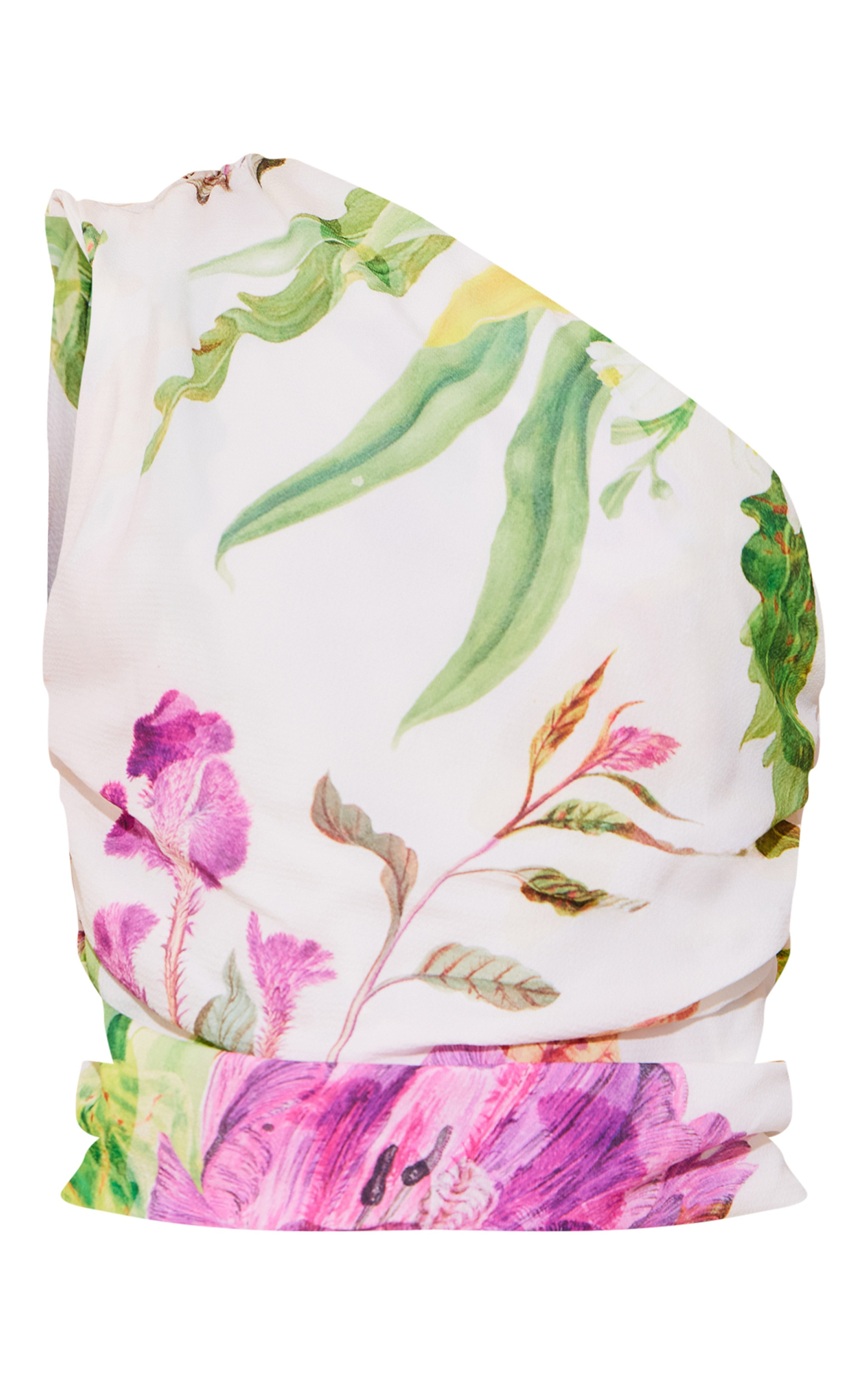White Floral Print Chiffon One Shoulder Top | PrettyLittleThing US