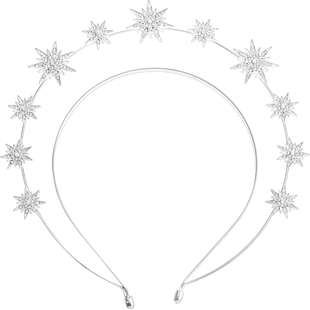 Silver Star Halo Crown, Rhinestone Goddess Hair Halo Crystal Wedding Headband Glitter Bridal Crown Stars Headpiece Hair Accessories for Women | Amazon (US)
