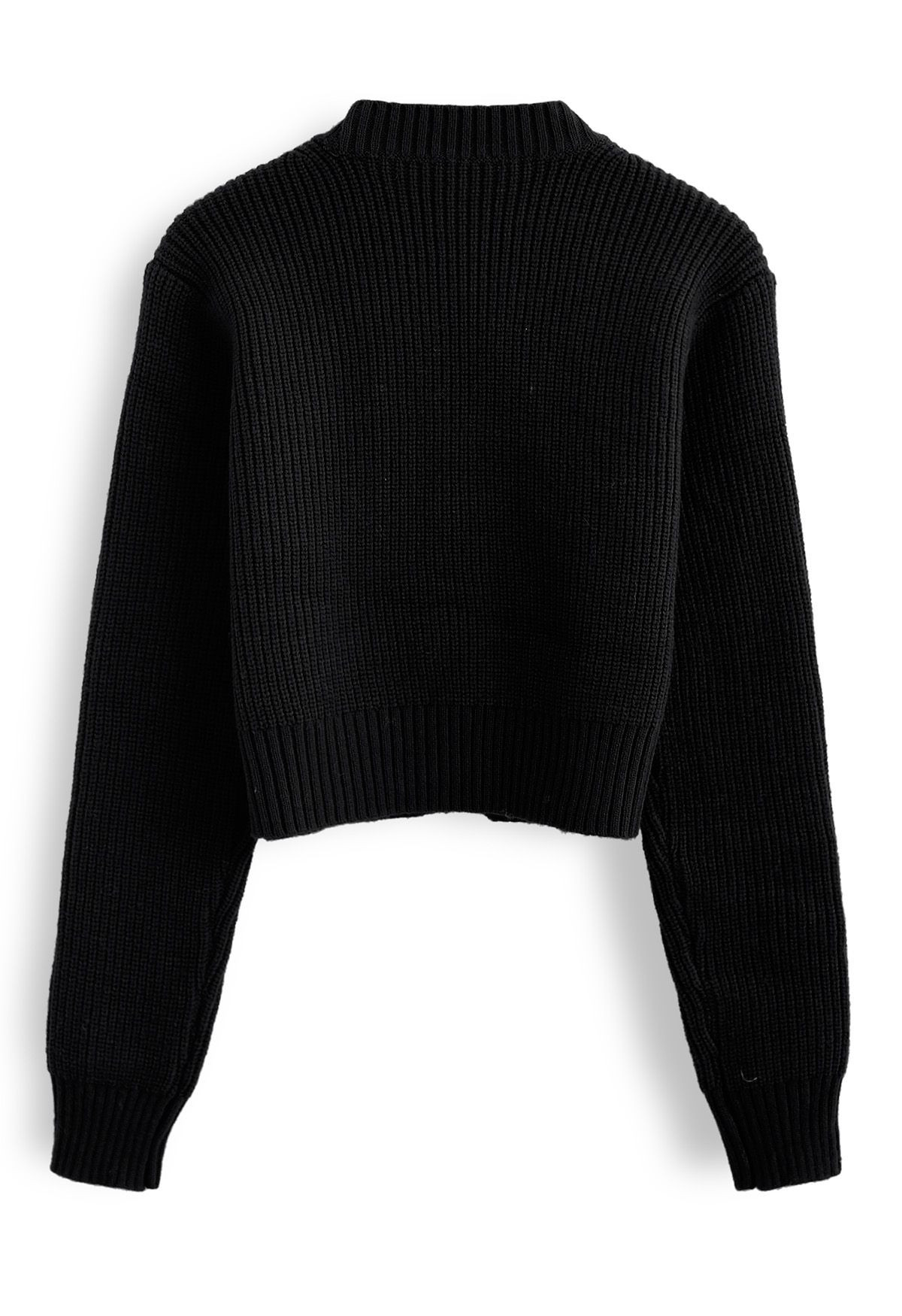 Bowknot Brooch Button Up Crop Knit Cardigan in Black | Chicwish