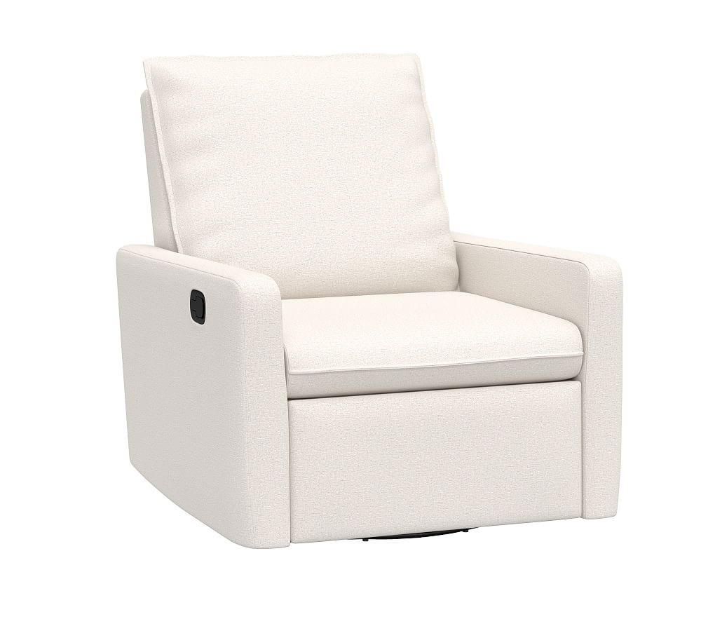 Paxton Swivel Glider & Recliner, Chenille Tweed, White | Pottery Barn Kids