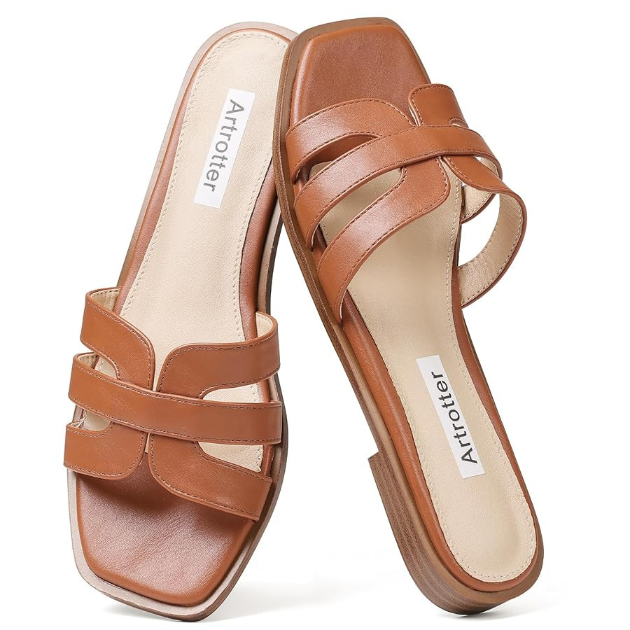 Artrotter Slides Beach Sandals for Women Comfortable Vacation Summer Shoes for Women Flat Sandals | Amazon (US)