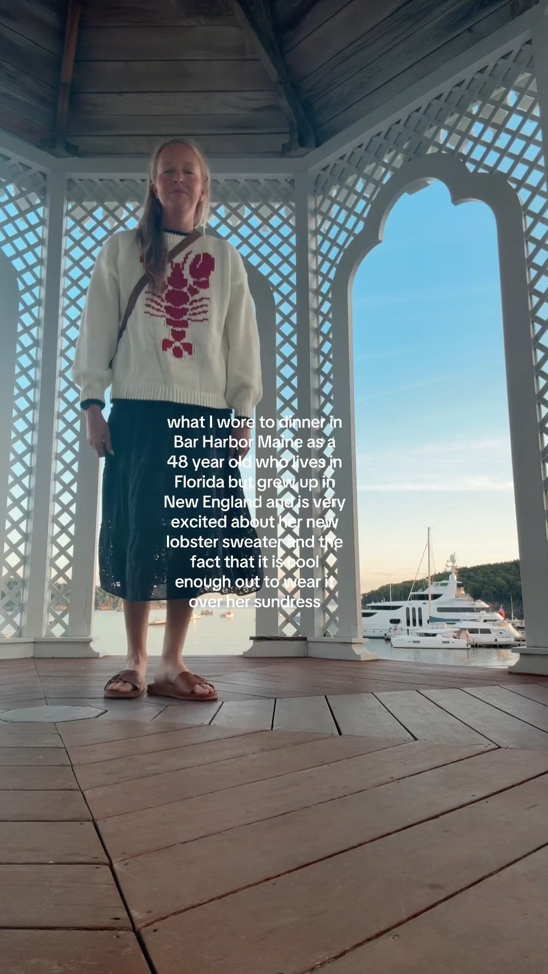 Coastal core OOTD! Lobster sweater in my TikTok showcase and dress and faux leather slide sandals linked here 🦞🦞🦞

#LTKSeasonal #LTKShoeCrush #LTKOver40