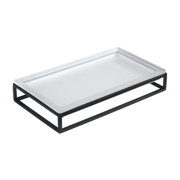 Better Homes & Gardens Ribbed Glass and Metal Tray, White with Black Accents | Walmart (US)