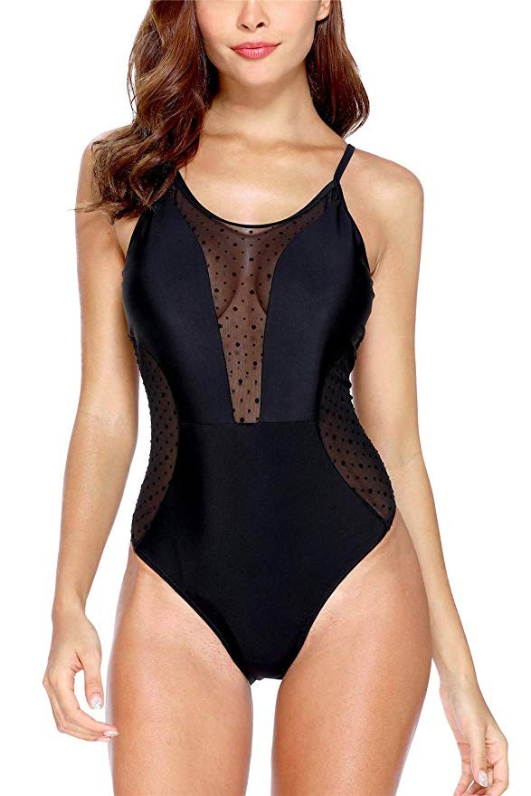 ALove Women Deep Plunge Swimsuit One Piece Bathing Suits Polka Dot Monokini Swimwear | Amazon (US)