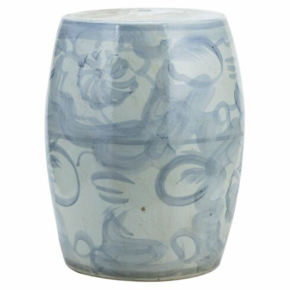Beck Modern Blue and White Porcelain Twisted Flower Outdoor Garden Stool | Kathy Kuo Home